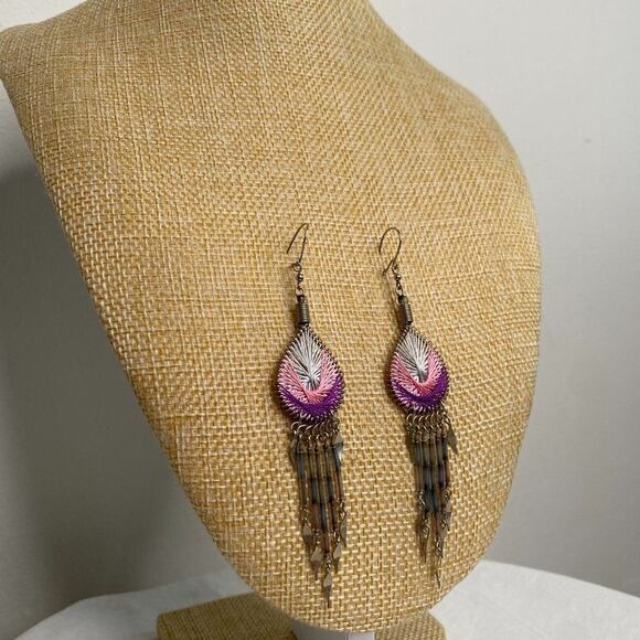 Silver Long Boho Dangly Earrings - Picture 2 of 3